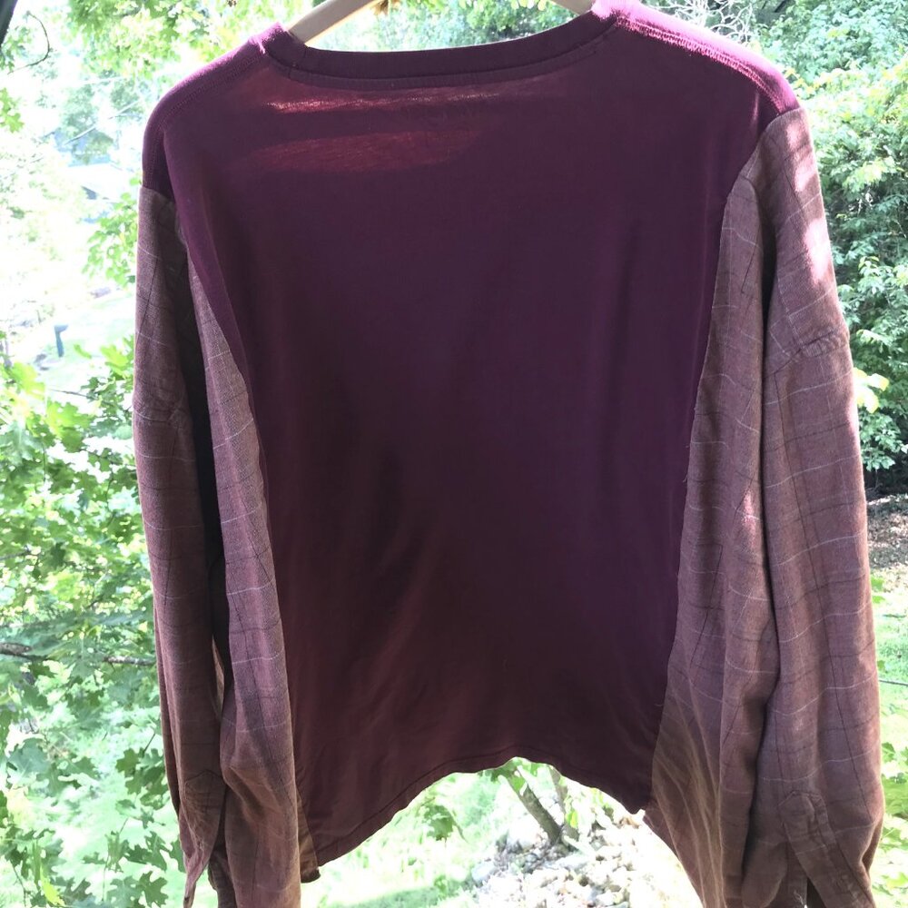 Upcycled Flannel Shirt Oversized Autumn Graphics Spliced Tee Fits XL 2X 3X - Picture 7 of 13